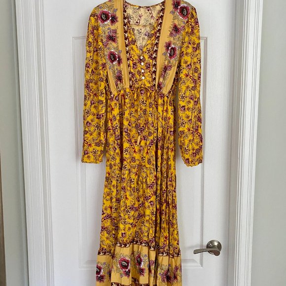 Long Sleeve Yellow Floral Maxi Dress from Shein with Purple Detail - Picture 5 of 14